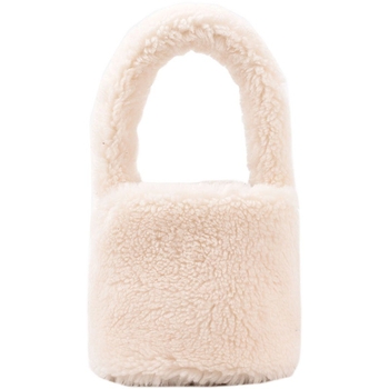 Plišana bucket bag, cilindričnog oblika, srednje veličine, magnetno zatvaranje, podstava od sintetičke kože, gradski minimalistički stil.