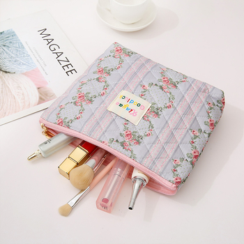 Τσαντάκι καλλυντικών με μεγάλη χωρητικότητα, φλοράλ μοτίβο, quilted βαμβάκι, επένδυση πολυεστέρα, φρέσκο και γλυκό στυλ