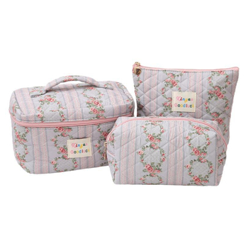 Τσαντάκι καλλυντικών με μεγάλη χωρητικότητα, φλοράλ μοτίβο, quilted βαμβάκι, επένδυση πολυεστέρα, φρέσκο και γλυκό στυλ