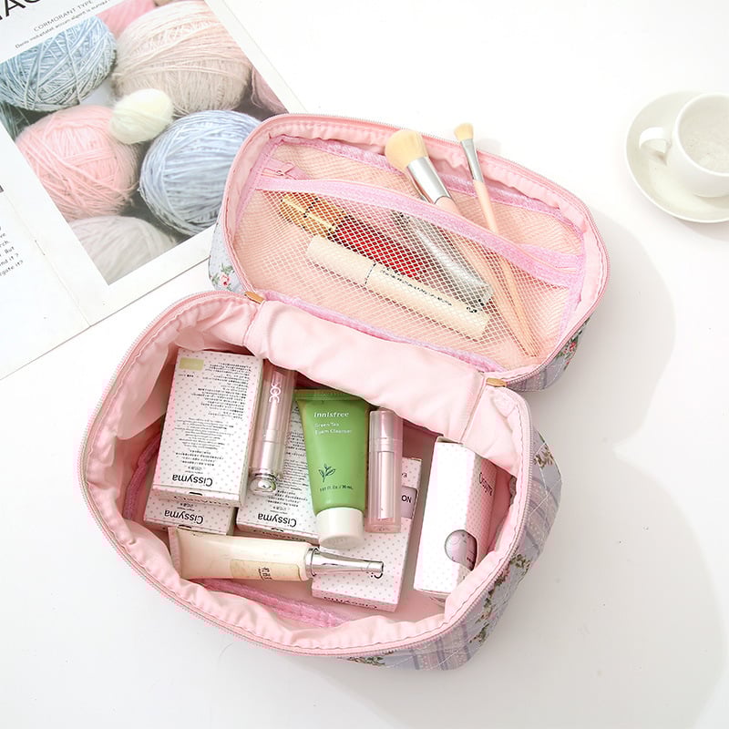 Τσαντάκι καλλυντικών με μεγάλη χωρητικότητα, φλοράλ μοτίβο, quilted βαμβάκι, επένδυση πολυεστέρα, φρέσκο και γλυκό στυλ