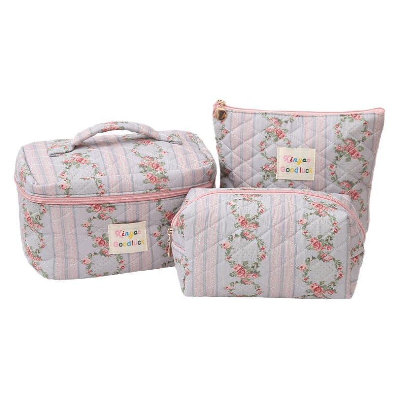 Τσαντάκι καλλυντικών με μεγάλη χωρητικότητα, φλοράλ μοτίβο, quilted βαμβάκι, επένδυση πολυεστέρα, φρέσκο και γλυκό στυλ