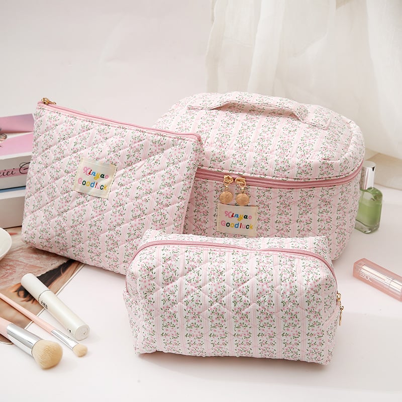 Τσαντάκι καλλυντικών με μεγάλη χωρητικότητα, φλοράλ μοτίβο, quilted βαμβάκι, επένδυση πολυεστέρα, φρέσκο και γλυκό στυλ