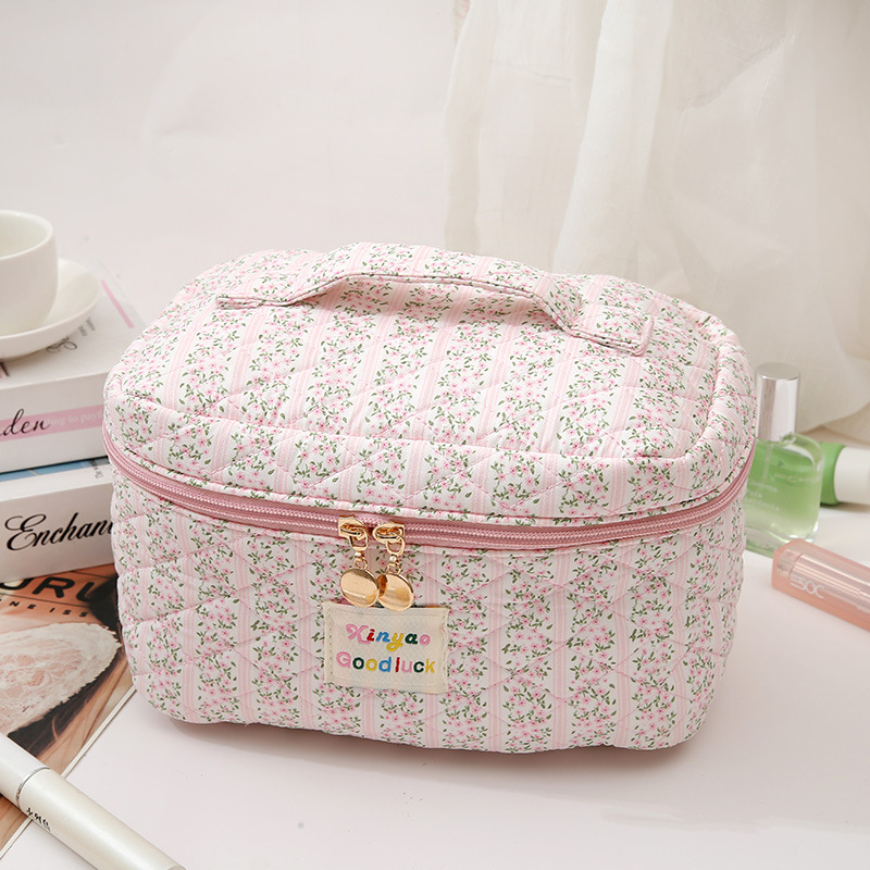 Τσαντάκι καλλυντικών με μεγάλη χωρητικότητα, φλοράλ μοτίβο, quilted βαμβάκι, επένδυση πολυεστέρα, φρέσκο και γλυκό στυλ