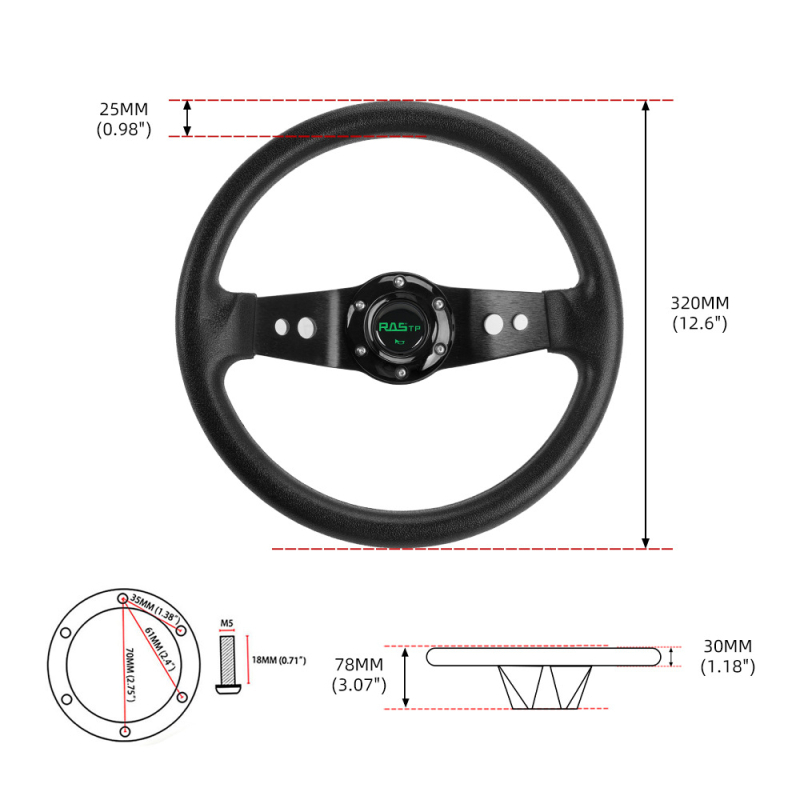 Sacīkšu stūre no poliuretāna — modelis STW076, universāls vispārējai lietošanai