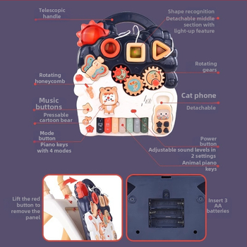 Lācīša dizaina bērnu staigulītis — daudzfunkcionāls rokas un acu koordinācijas staigulītis, 0–3 gadi, attīsta satvērienu, plastmasa