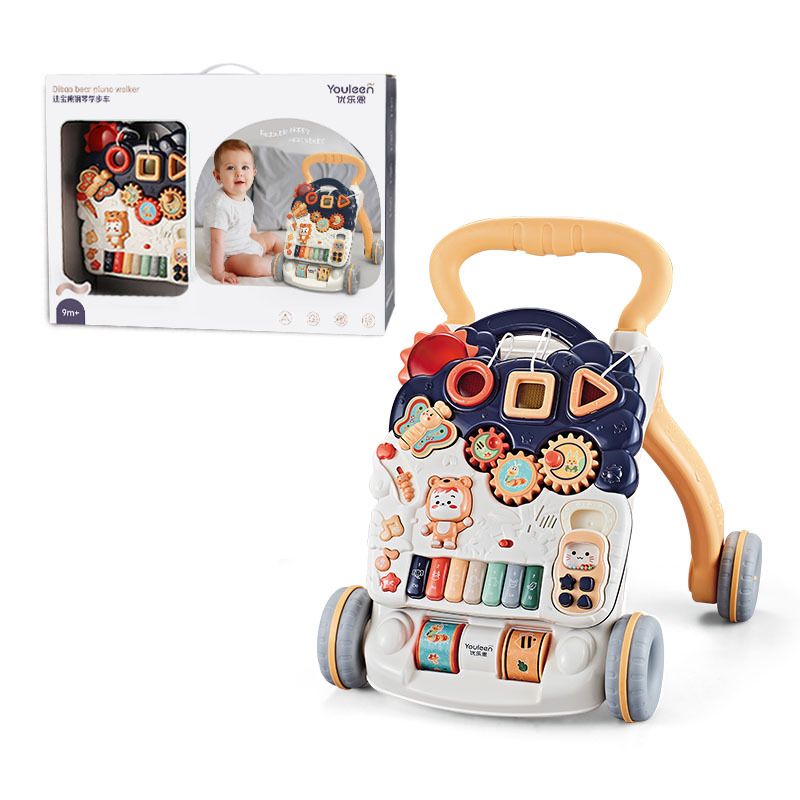 Medve mintázatú babajáró játék — többfunkciós kézzel tolható járó játék, 0–3 éveseknek, fejleszti a kéz-szem koordinációt és a kapaszkodást, műanyag