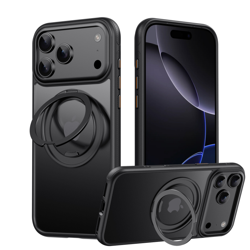 Θήκη Apple για κινητό με μαγνητικό στήριγμα 360° περιστρεφόμενο — PC+TPU, ματ φινίρισμα, δυνατότητα εξατομίκευσης, αντιπτώσεις πτώσης, αντί-αποτυπώματα