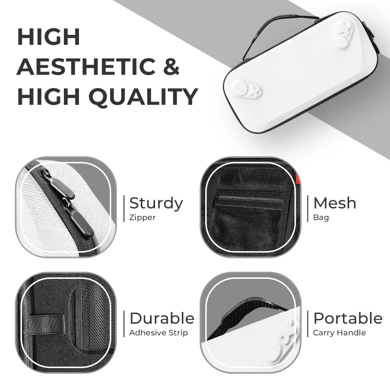Geantă de depozitare pentru ROG Xbox Ally X, husă rigidă cu fermoar, poliester și PU, dimensiuni 5×2,8×14,5 cm, greutate 445,5 g