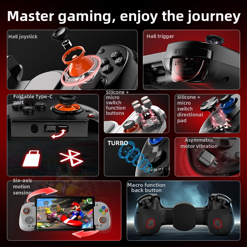 D8+ USB-C Bluetooth herný ovládač s dvojmódovým režimom pre mobilné telefóny, tablety a Switch – Plug-and-Play