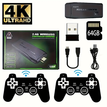 M8 nostalgična igraća konzola s bežičnim dvostrukim kontrolerima, 64GB, HDMI izlaz na TV 1080p/720p, fiksni operativni sustav