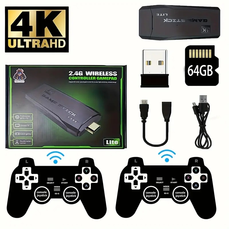 M8 nostalgična igraća konzola s bežičnim dvostrukim kontrolerima, 64GB, HDMI izlaz na TV 1080p/720p, fiksni operativni sustav