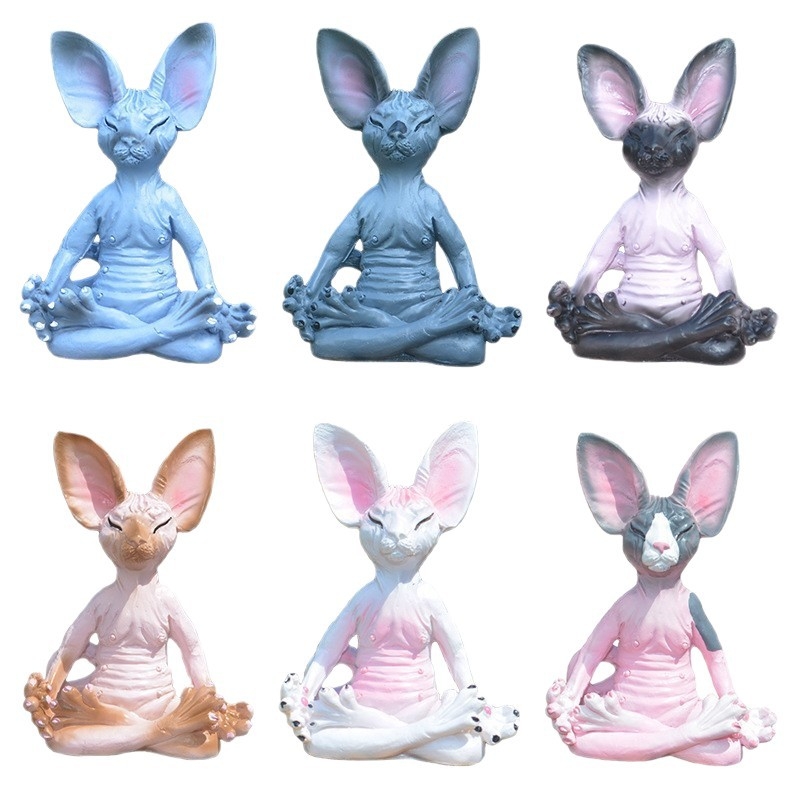Exhibition Art Cartoon Hairless Cat Resin Ornament – Sintetička smola, dekorativna figura za kućni mini krajolik
