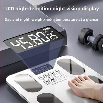 Έξυπνη ζυγαριά λίπους σώματος, υψηλής ακρίβειας για οικιακή χρήση, επαναφορτιζόμενη, χωρητικότητα 180 kg, μετρά βάρος, λίπος και υγρασία