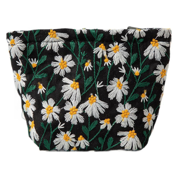 Τσαντάκι καλλυντικών από πολυεστέρα με επένδυση καμβά, κέντημα μαργαρίτας, φρέσκο και γλυκό στυλ, αναπνέουσα κατασκευή για καθημερινή χρήση