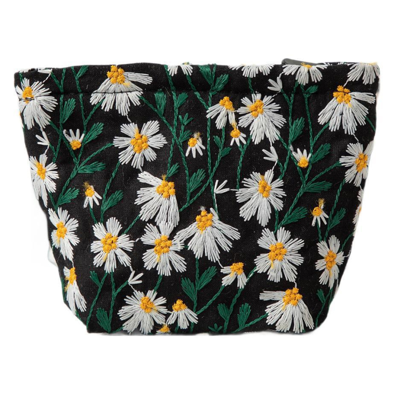 Τσαντάκι καλλυντικών από πολυεστέρα με επένδυση καμβά, κέντημα μαργαρίτας, φρέσκο και γλυκό στυλ, αναπνέουσα κατασκευή για καθημερινή χρήση
