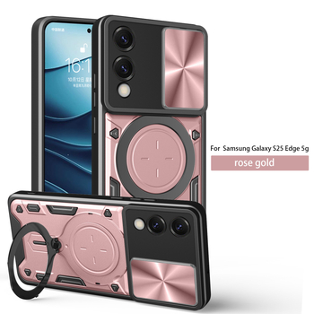 Carcasă de protecție pentru Samsung S25 Edge 5G cu inel magnetic și suport, design 2-n-1, husă TPU+PC, protecție anti-cădere