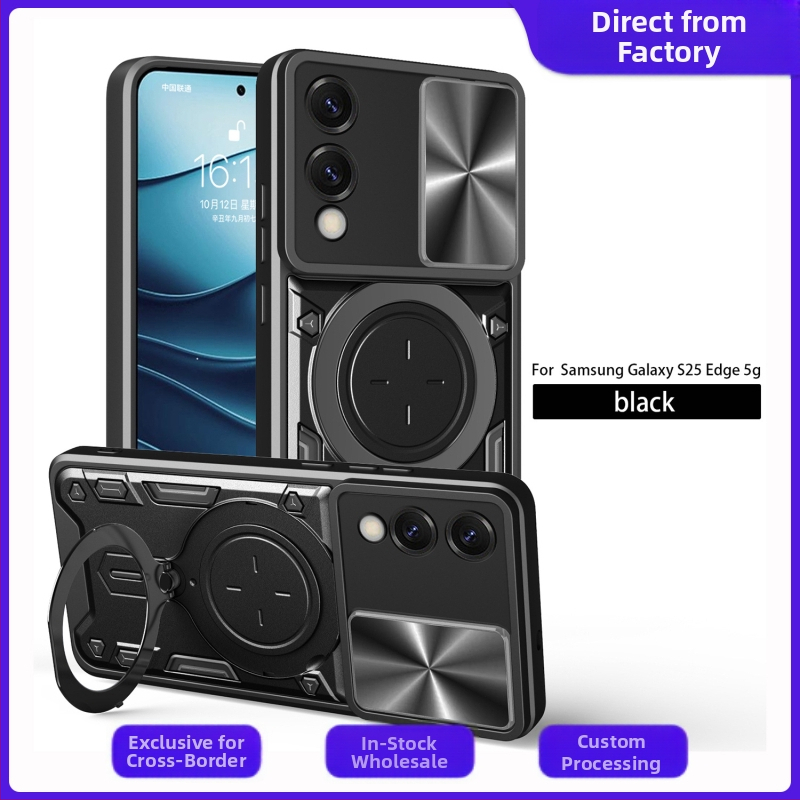 Aizsargkārba Samsung S25 Edge 5G ar magnētisko pirksta gredenu un statīvu, 2-1 dizains, TPU+PC korpuss, pret kritieniem