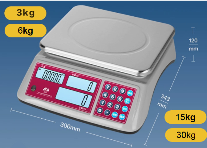 Xiangshan komercijalna stolna vaga, kapacitet 30 kg, elektroničko mjerenje, model JE481/JC481, višefunkcionalna