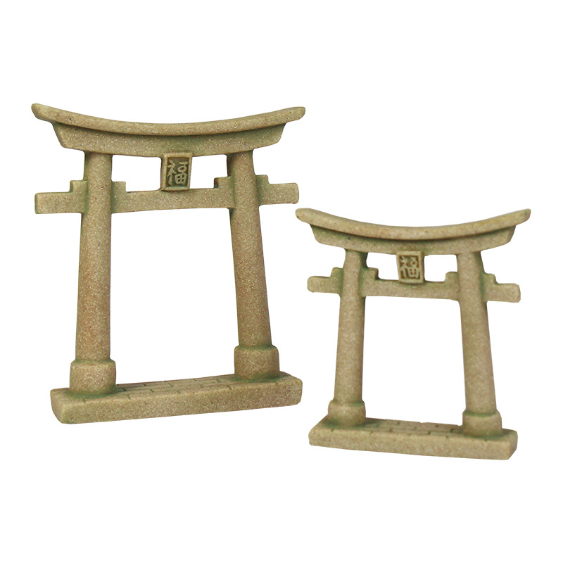 Ukras za akvarij: mini scena drevne arhitekture s torii vratima, japanski stil, bonsai stolni dekor, smola, brend Shiyinzhai