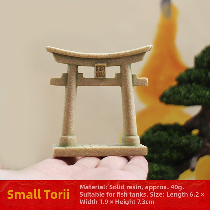 Ukras za akvarij: mini scena drevne arhitekture s torii vratima, japanski stil, bonsai stolni dekor, smola, brend Shiyinzhai