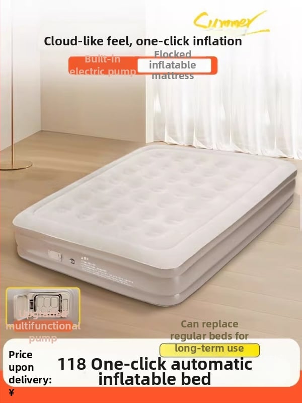 Išorinei kempingo stovyklai tinkama pripučiama lova su aukštu pūkuotu paviršiumi, automatinis pripūtimas, sveria 7,5 kg, maksimali apkrova 450 kg