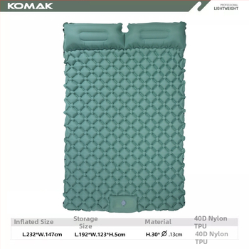 Ārējā divu personu ultra viegla piepūšamā guļvietas sega kempingam, ALD, 40D neilons TPU, 1,1 kg, kāju pūšana