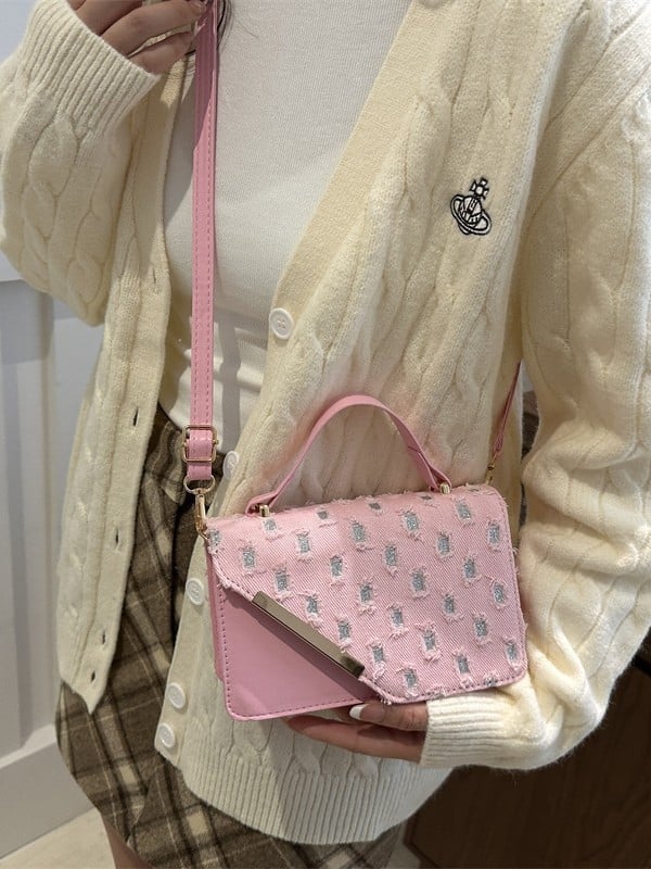 Crossbody mala kvadratna torbica s francuskim nišnim dizajnom i retro vibom, ulični stil (Materijal: poseban; Oblik: horizontalni kvadrat; Zatvaranje: poklopac; Unutarnji pretinci: pretinac sa zipom, džep za telefon)
