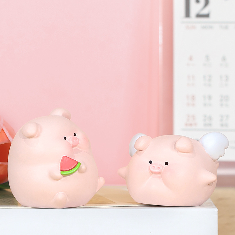 Mini desktop dekor Pig You Happy Duck — crtani skulptura od smole, IP licencija