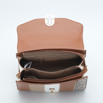 Geantă crossbody din PU • formă orizontal pătrată • închidere cu lacăt (interior: buzunare: buzunar ascuns cu fermoar, buzunar pentru telefon, buzunar pentru ID, buzunar laminat cu fermoar, buzunar pentru cameră • toamna 2025)