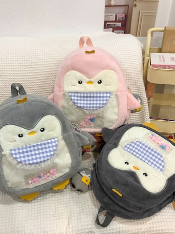 Σχολικό σακίδιο με φιγούρα πιγκουίνου από βελούδινο ύφασμα, ζωικό μοτίβο, αναπνεύσιμο σχέδιο, επένδυση πολυεστέρα, για μαθητές Γυμνασίου και άνω