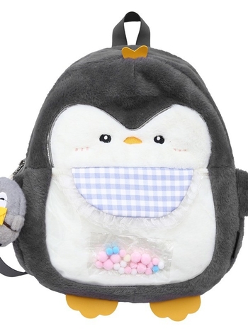 Σχολικό σακίδιο με φιγούρα πιγκουίνου από βελούδινο ύφασμα, ζωικό μοτίβο, αναπνεύσιμο σχέδιο, επένδυση πολυεστέρα, για μαθητές Γυμνασίου και άνω