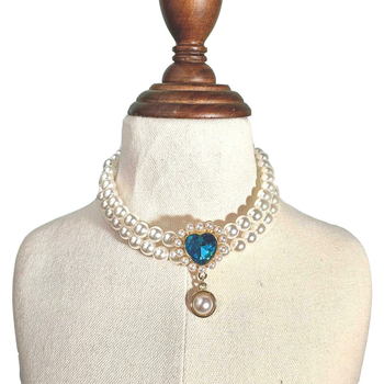 Colier dublu-strat cu perle pentru animale de companie, pandantiv cu piatră prețioasă – pentru pisici și câini, stil prințesă, model monocrom, material plastic