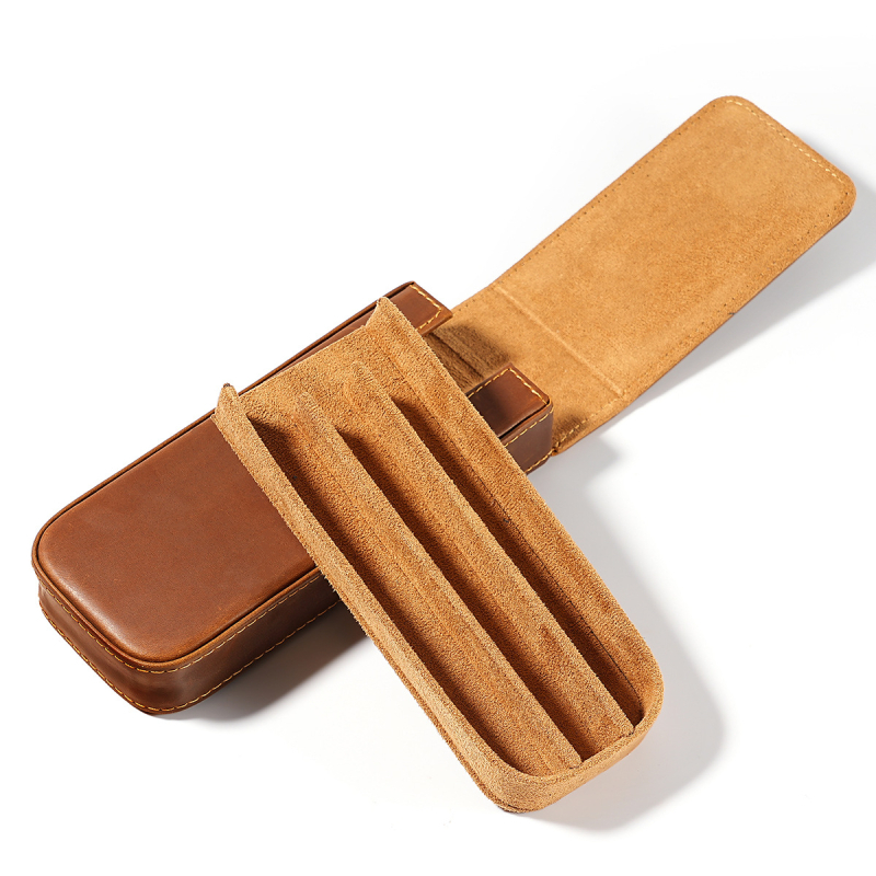 Set od tri kožne torbice za pisanje s magnetskim ladicama, od prave kože (prvi sloj teleće kože), podstava od kože, za školu, unisex