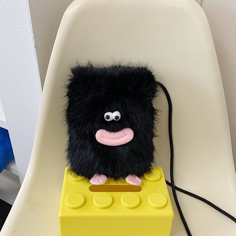 Crossbody pliš tašna za mobitel s karikaturnim dizajnom, uspravni kvadratni oblik, magnetsko kopčanje, džep za mobitel