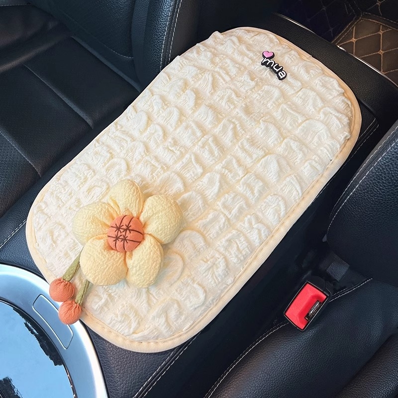 Автомобилен подлакътник с подложка за кутия – замша, съвместим с 90 модела, размери виж детайли, декоративна карикатурна фигурка