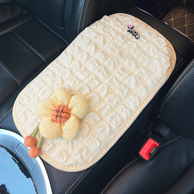 Автомобилен подлакътник с подложка за кутия – замша, съвместим с 90 модела, размери виж детайли, декоративна карикатурна фигурка