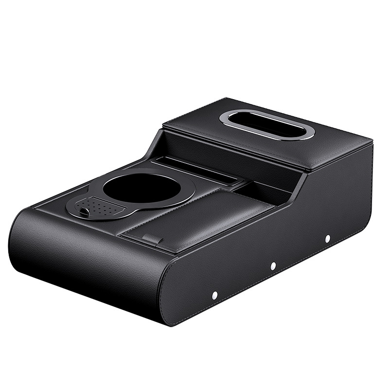 Автомобилен подлакътник с повдигаща се кутия за съхранение, кожен многофункционален органайзер с държач за чаши и кутия за салфетки — универсален, персонализируем