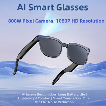 Inteligentné okuliare s 8MP kamerou so stabilizáciou na fotografovanie a nahrávanie videa; AI preklad; AI rozpoznávanie objektov; Bluetooth hudba a hovory