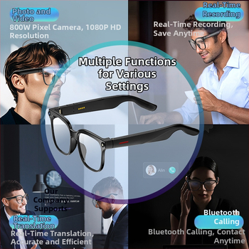 Inteligentné okuliare s 8MP kamerou so stabilizáciou na fotografovanie a nahrávanie videa; AI preklad; AI rozpoznávanie objektov; Bluetooth hudba a hovory
