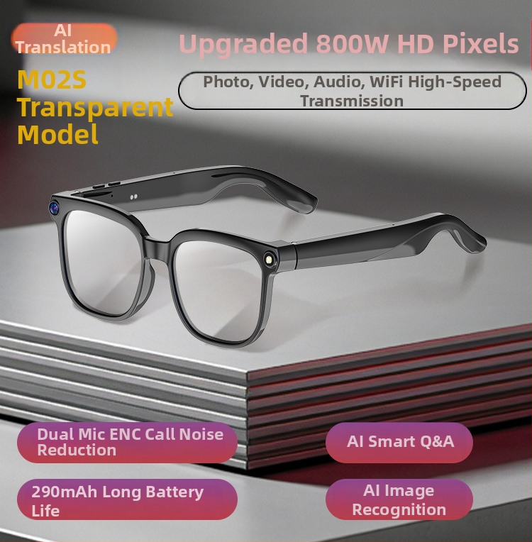 Inteligentné okuliare s 8MP kamerou so stabilizáciou na fotografovanie a nahrávanie videa; AI preklad; AI rozpoznávanie objektov; Bluetooth hudba a hovory