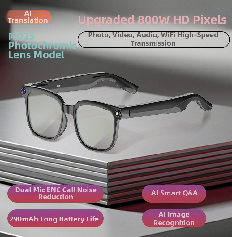 Inteligentné okuliare s 8MP kamerou so stabilizáciou na fotografovanie a nahrávanie videa; AI preklad; AI rozpoznávanie objektov; Bluetooth hudba a hovory