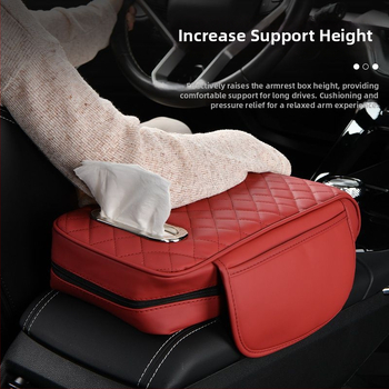 Auto lakťová opierka s posilňovacou podložkou, taškou na skladovanie a boxom na vreckovky – 3-in-1; PVC; univerzálny model; prispôsobiteľný