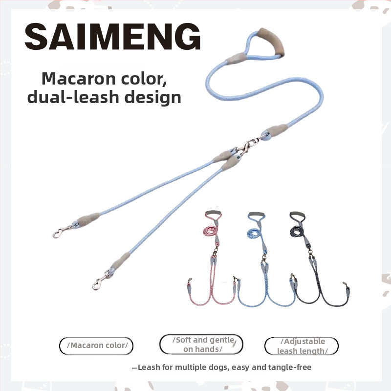 SAIMENG nylonové dvojité vodítko pre psy, pevná dĺžka, pre dve psy