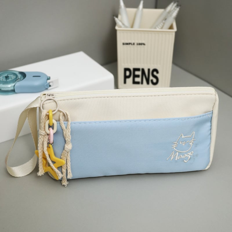 Pettorna Κασετίνα μολυβιών με κέντημα γάτας, καμβάς, κορεάτικος στυλ, μαθητική κασετίνα, pd-264