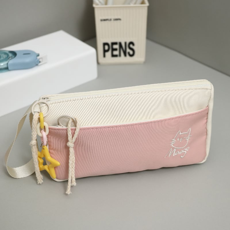 Pettorna Κασετίνα μολυβιών με κέντημα γάτας, καμβάς, κορεάτικος στυλ, μαθητική κασετίνα, pd-264