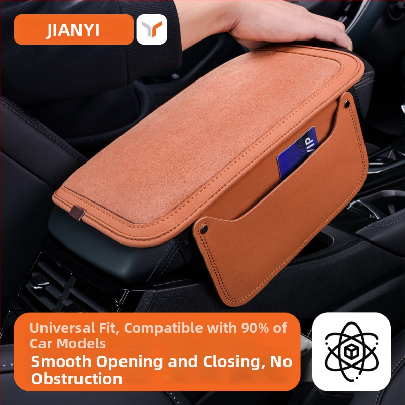 Auto lakťová opierka podložka s vyšívanou semišovou vrchnou časťou, univerzálny úložný vrecko (Materiál: Suede; Kompatibilita: BYD, VW, Toyota, Geely, Wuling; Na všetky ročné obdobia)