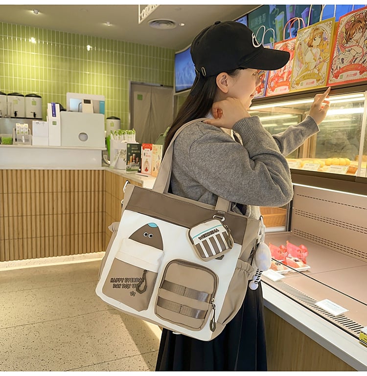 Krosbody torba za dopunske lekcije – platno, podstava od najlona, anime uzorak, za djevojke, od srednje škole pa nadalje