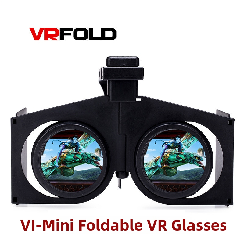 VRFOLD V1 saliekamās VR brilles, 1080P izšķirtspēja, NTSC video ievade, AVI/MPEG/WMV/MPG formāti, sveķu materiāls