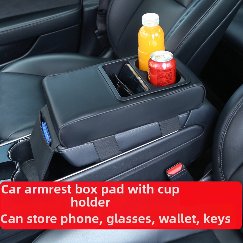 PU kožené auto lakťová opierka s vyvýšenou podložkou, držiak na pohár a úložný priestor, univerzálna kompatibilita, značka sumu, možnosť prispôsobenia