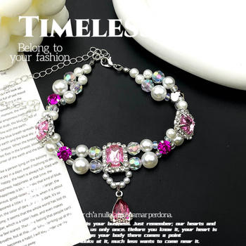 Ogrlica s perlama za mačke i pse, ručno izrađena, stil princeze, plastične perle, univerzalna prilagodba